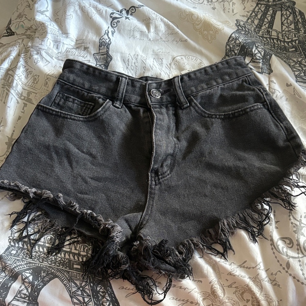 SHEIN Charcoal Frayed Hem Jean Shorts